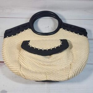 Cole Haan Beige Straw Tote with Black Trim